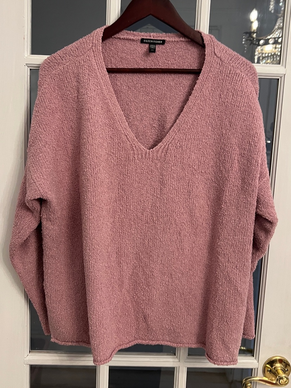 EILEEN FISHER Women’s Cotton Fluff V-Neck Sweater Pink Cashmere Blend Size L